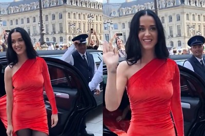 Katy Perry Makes Statement In Red Dress With A 'Never-Ending' Train Featuring Her Song Lyrics