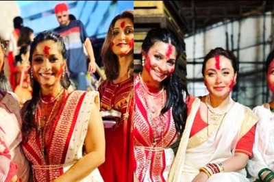 Kajol, Rani Mukerji, Tanishaa Mukerji Deck Up for Sindoor Khela at Durga Puja Pandal, See Pics