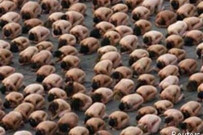 Thousands strip for a photo shoot