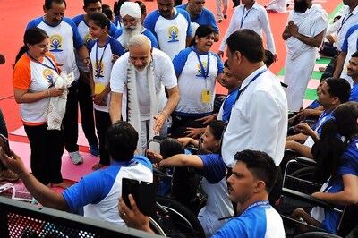 Modi Obliges People with Selfies at International Yoga Day Celebrations