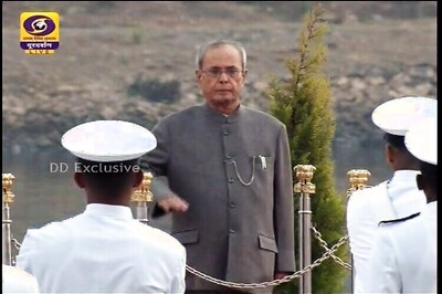 President Pranab Mukherjee reviews Naval fleet at IFR