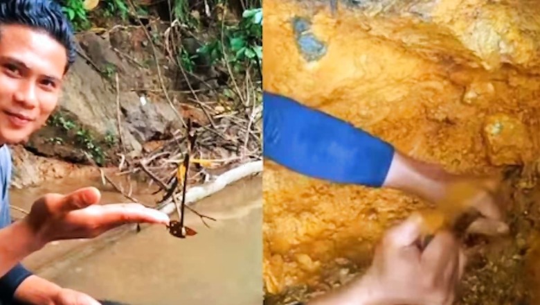 Man Digs Out Small Shiny Stones In A Mine, Internet Wonders If It's Gold