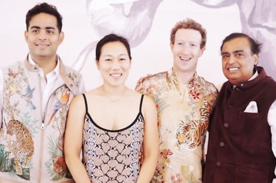 Akash Ambani, Mark Zuckerberg, Priscilla Chan, Pose with Mukesh Ambani At Anant Ambani Radhika Merchant Pre Wedding Ceremony