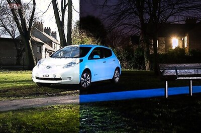 Nissan's all-electric vehicle, the Leaf, glows in the dark