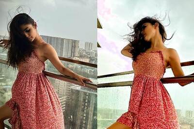 Sexy! Mouni Roy Enjoys Mumbai Monsoons At Her Home In A Hot Pink Dress; See Photos