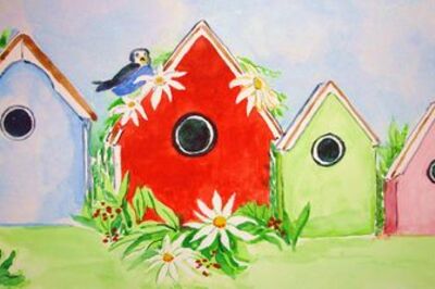 How to Paint a Row of Bird Houses in Watercolor