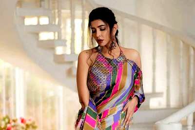 Actress Manchu Lakshmi's Pics In Printed Saree With Her Dog Viral