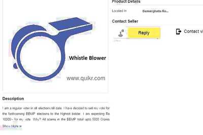 BBMP polls: Bengaluru doctor puts his vote on Quikr for sale, expects Rs 10,000